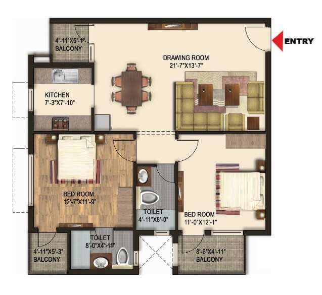 2 BHK 1213 Sq. Ft. Apartment in Paarth Aadyant