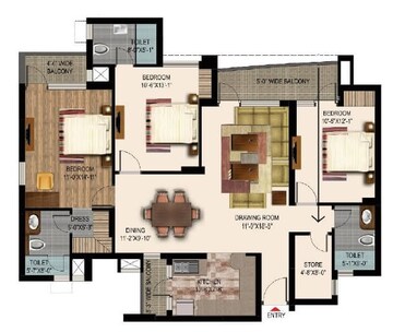  3 BHK Apartment at Paarth Aadyant, Sushant Golf City – for Rent