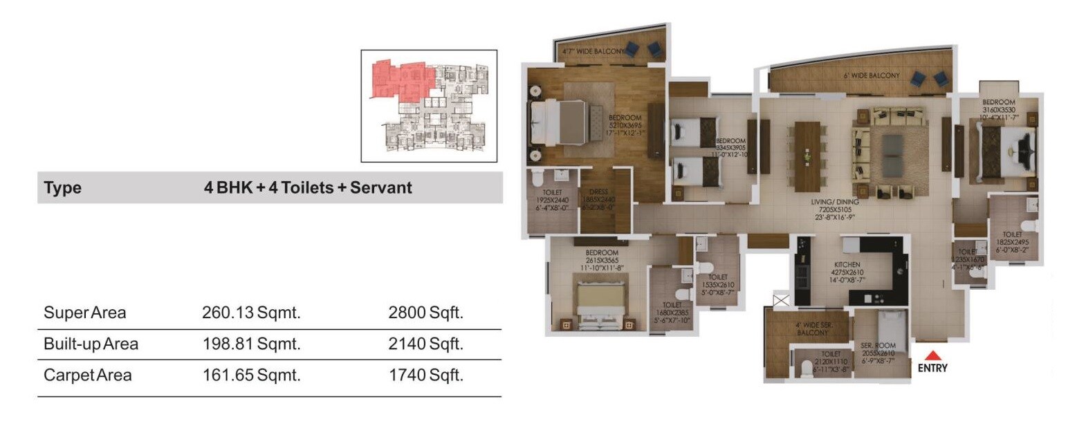 Floor plan of 4 BHK 2800 Sq. Ft. Apartment in Paarth Arka, Lucknow