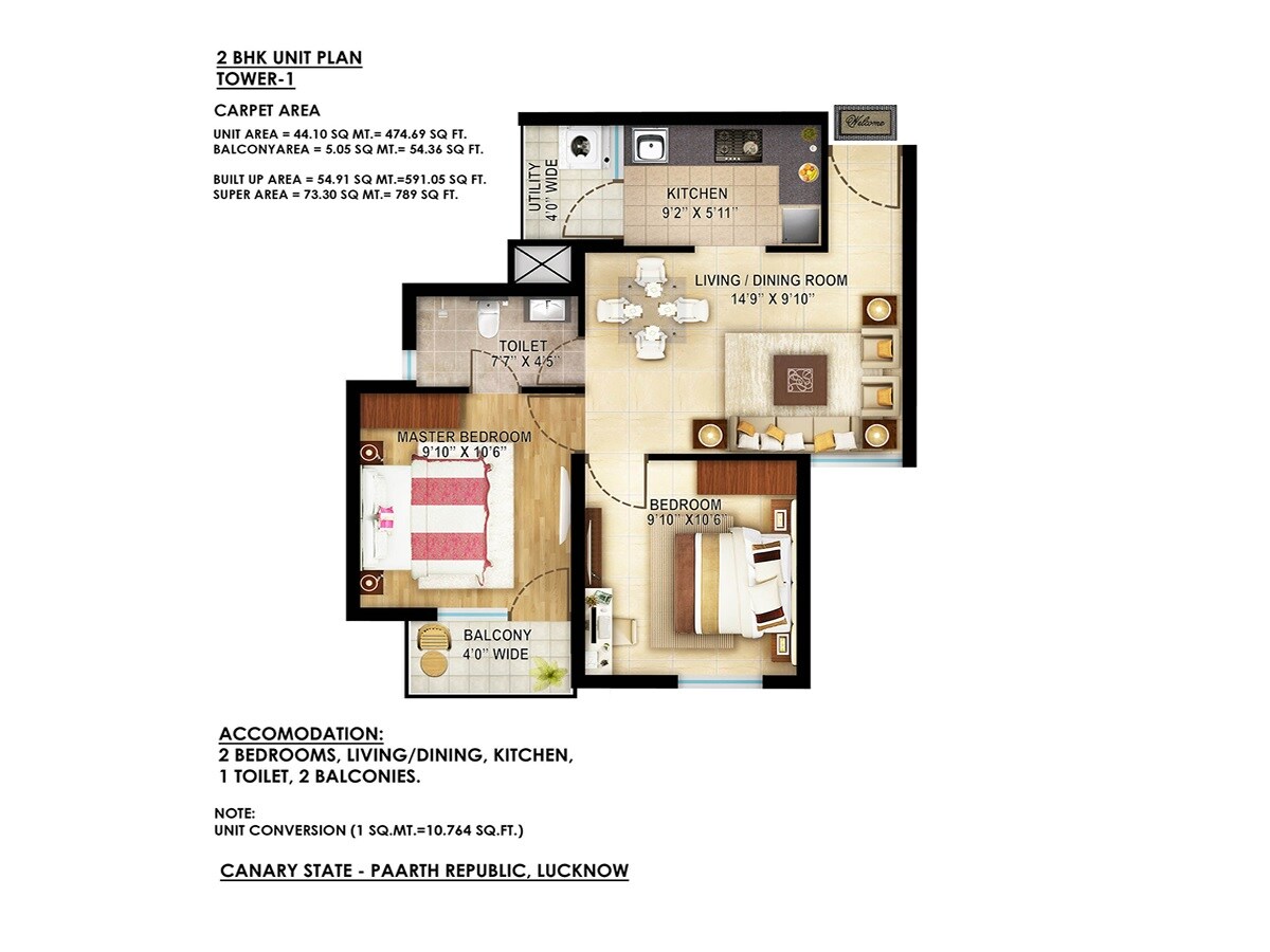 Floor plan of 2 BHK 475 Sq. Ft. Apartment in Paarth Canary State, Lucknow