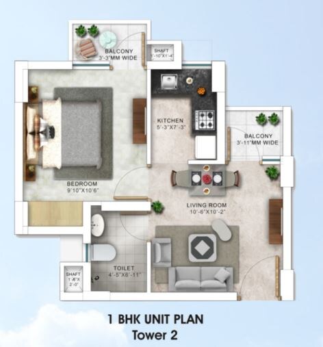 Floor plan of 1 BHK 525 Sq. Ft. Apartment in Paarth Humming Retreat, Lucknow