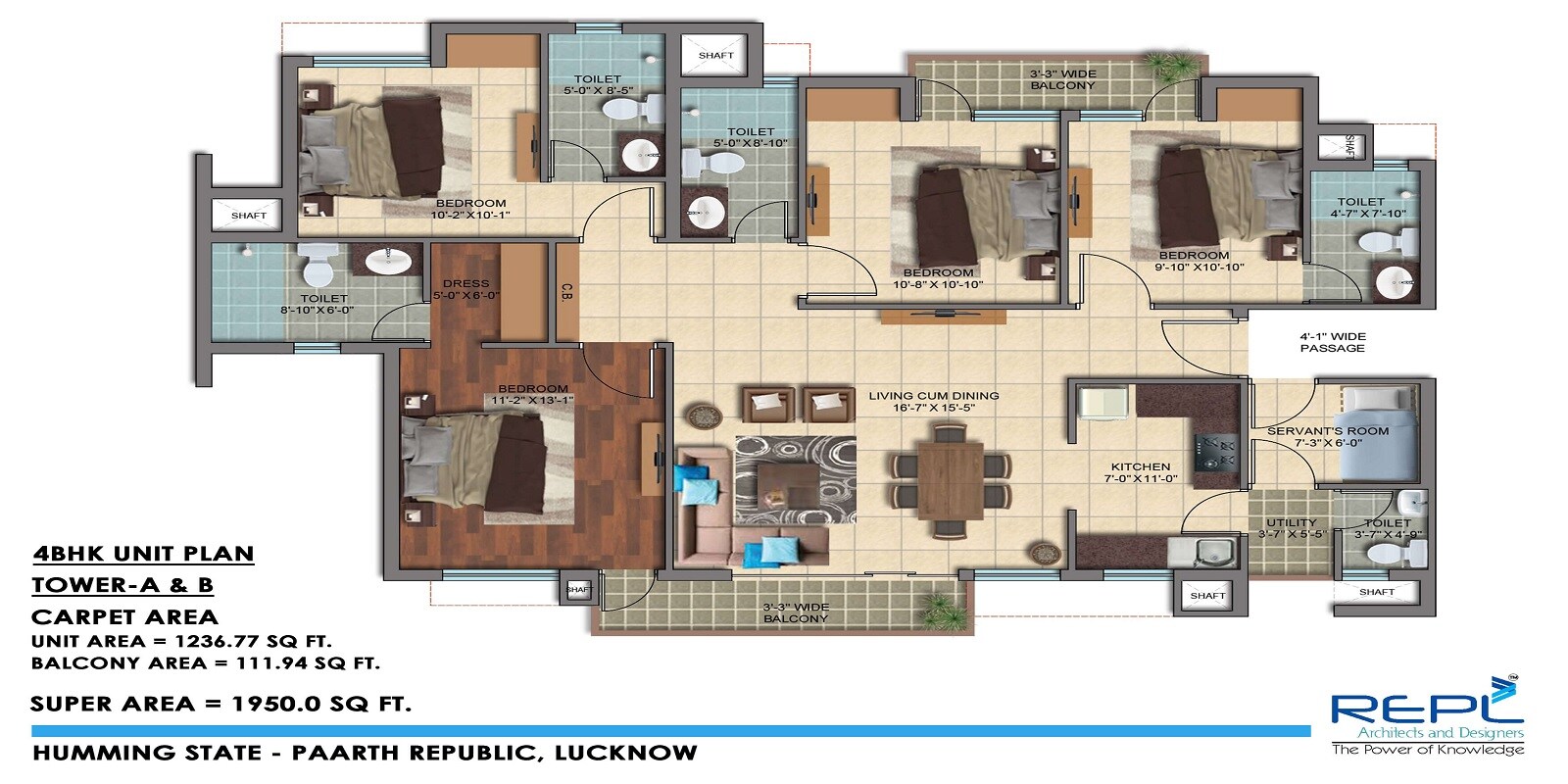 Floor plan of 4 BHK 1950 Sq. Ft. Apartment in Paarth Humming State, Lucknow