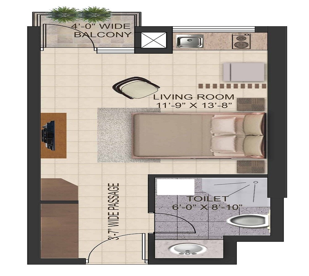 Floor plan of 1 BHK 540 Sq. Ft. Apartment in Paarth NU, Lucknow