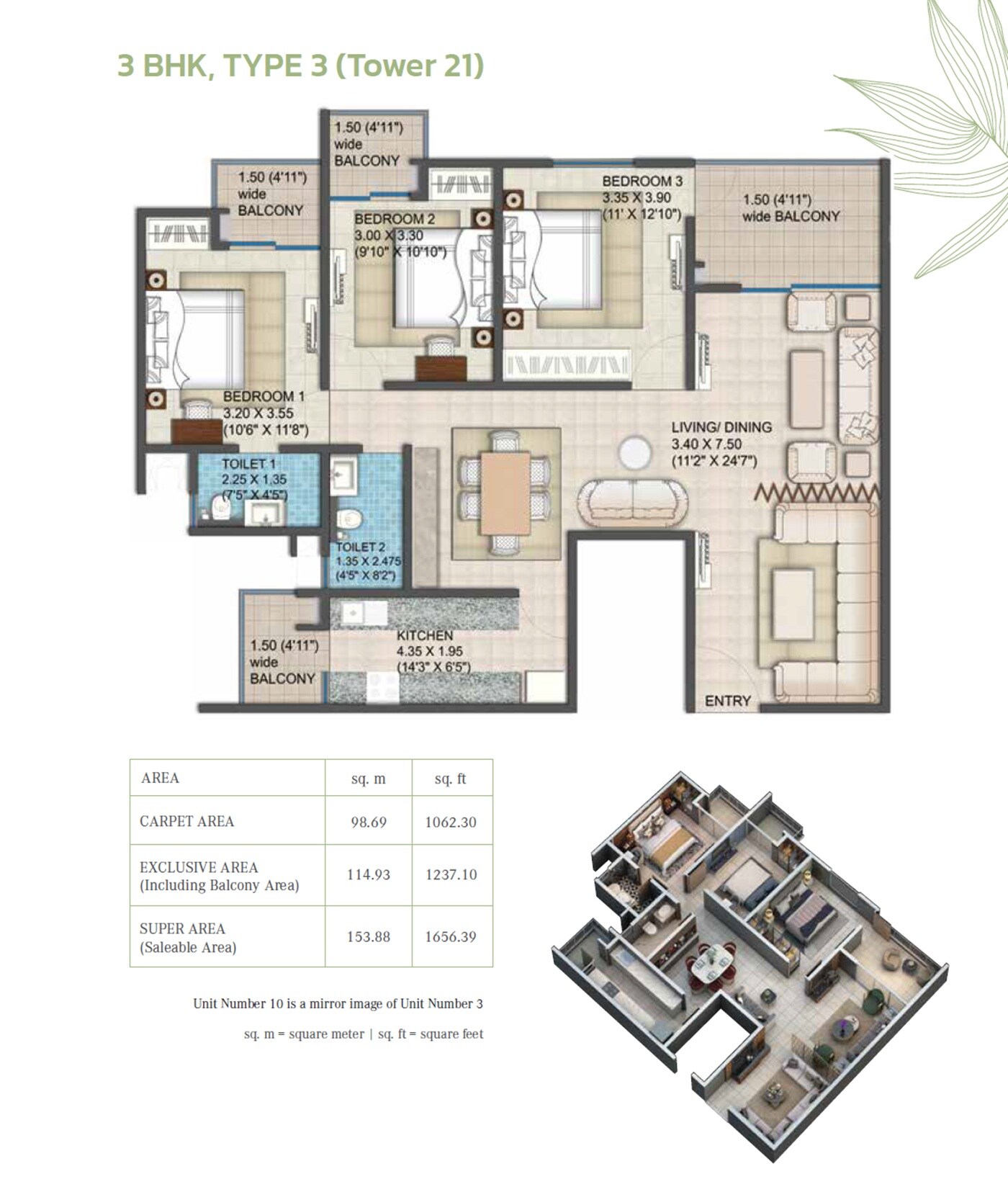 Floor plan of 3 BHK 1656 Sq. Ft. Apartment in Pardos Okas Residency, Lucknow