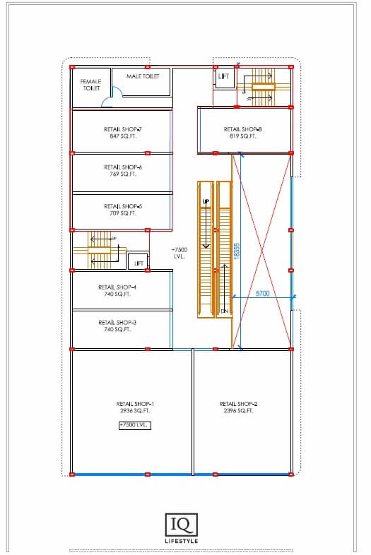 Floor plan of 2396 Sq. Ft. Retail Shop in PHI IQ Lifestyle, Lucknow