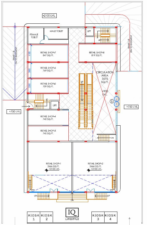 Floor plan of 847 Sq. Ft. Retail Shop in PHI IQ Lifestyle, Lucknow