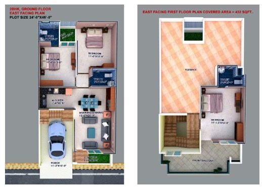 Floor plan of 3 BHK 1485 Sq. Ft. Villa in PI Prosperity Homes, Lucknow