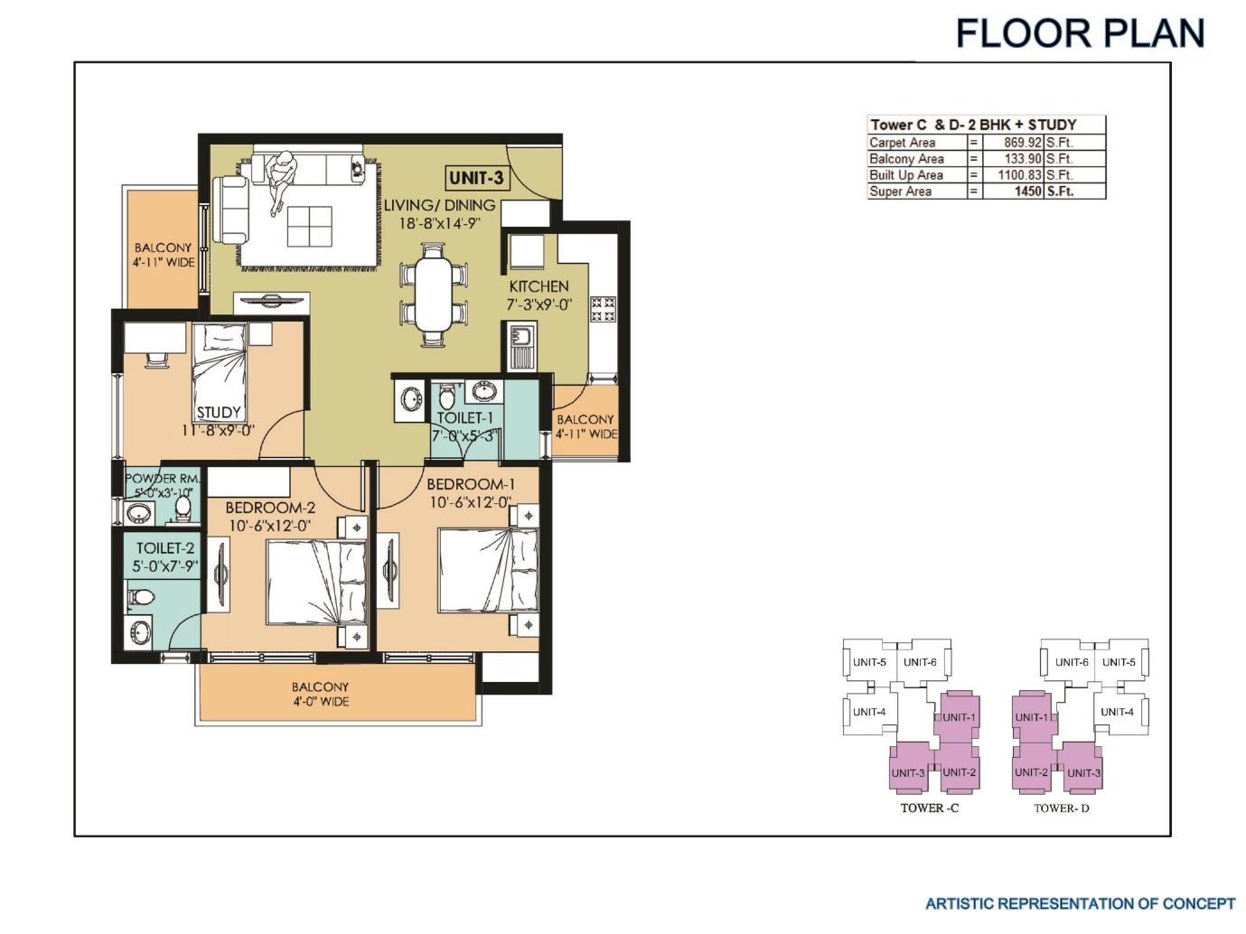 2 BHK 1450 Sq. Ft. Apartment in Pintail Park City