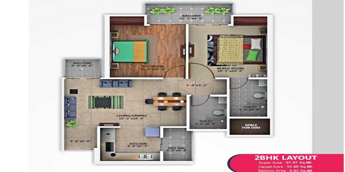 Floor plan of 2 BHK Apartment - 601 sq. ft. in Pratham Apartment, Lucknow