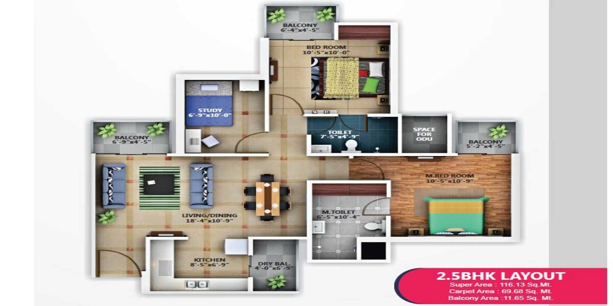 Floor plan of 2 BHK Apartment - 750 sq. ft. in Pratham Apartment, Lucknow