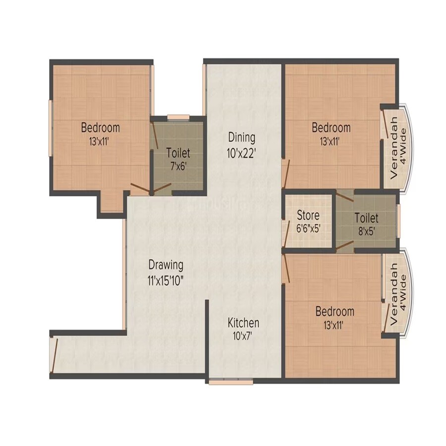 Floor plan of 3 BHK 1602 Sq. Ft. Apartment in Premshanti Usha Residency, Lucknow