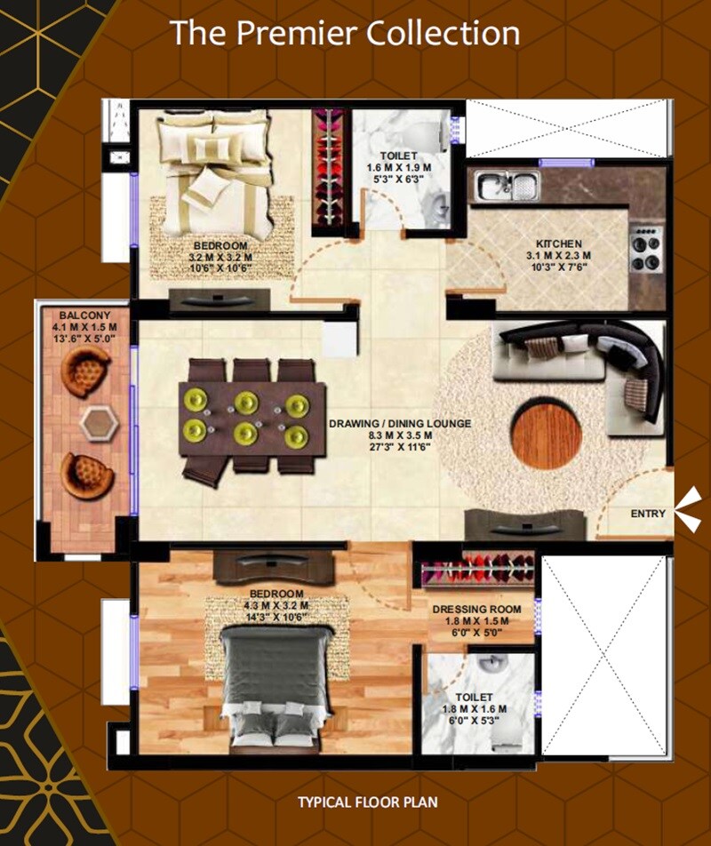 Floor plan of 2 BHK 1293 Sq. Ft. Apartment in Protostar Celestia, Lucknow