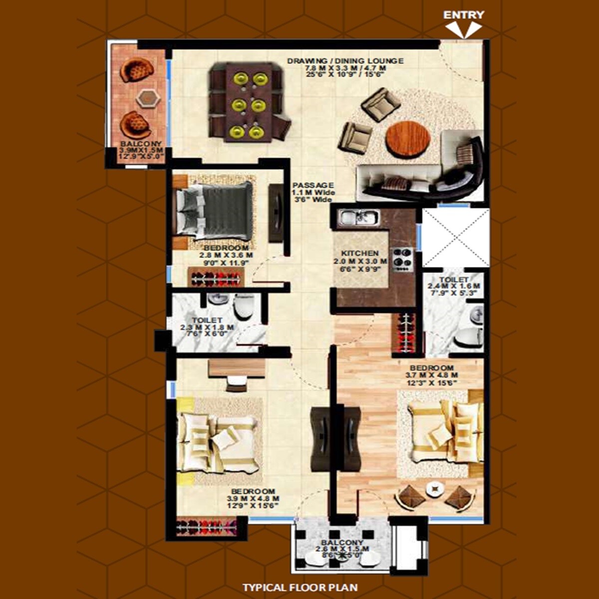 Floor plan of 3 BHK 1902 Sq. Ft. Apartment in Protostar Celestia, Lucknow