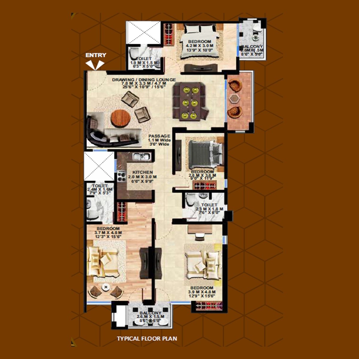 Floor plan of 4 BHK 2230 Sq. Ft. Apartment in Protostar Celestia, Lucknow