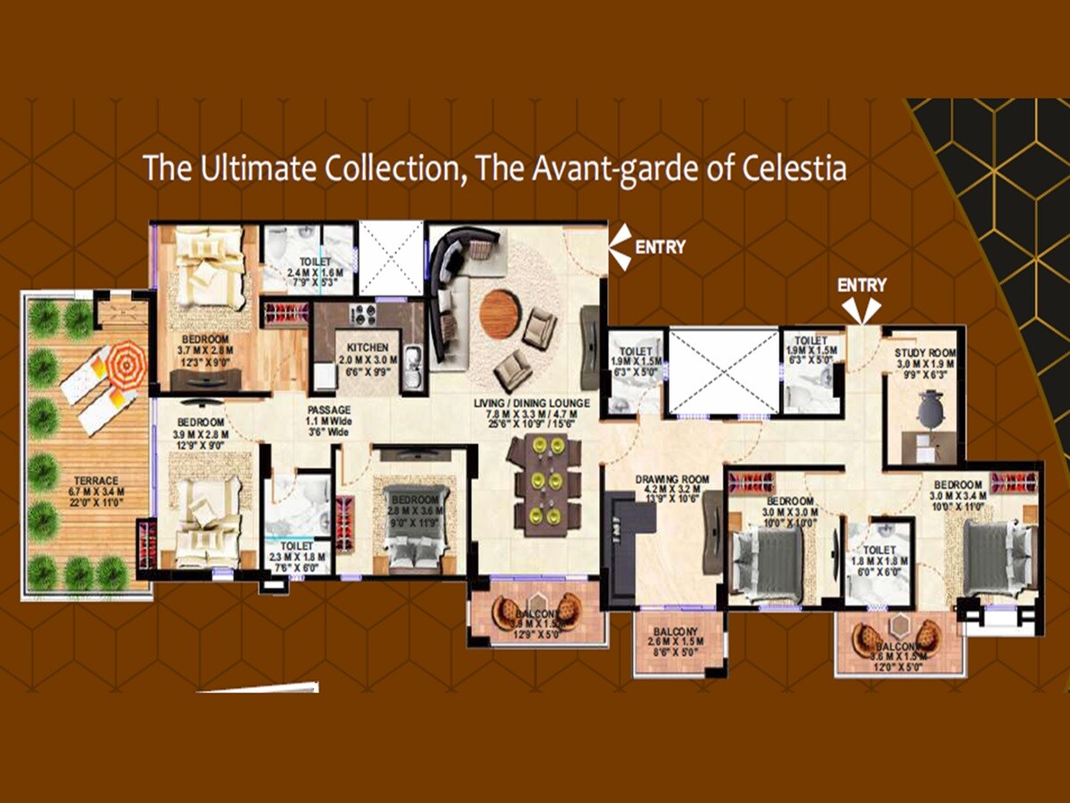 Floor plan of 5 BHK 2971 Sq. Ft. Apartment in Protostar Celestia, Lucknow