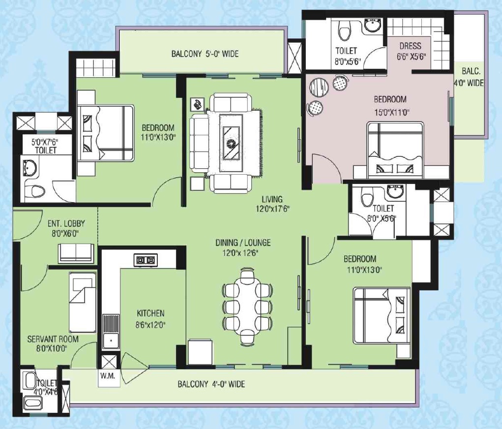 Rental 3 Bedroom 1532 Sq.Ft. Apartment in Purvanchal Kings Court, Gomti