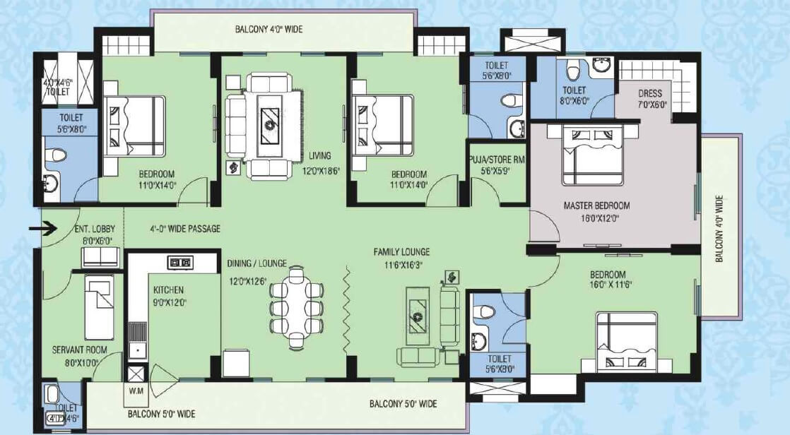 4 BHK 1895 Sq. Ft. Apartment