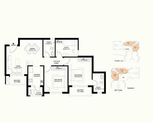 Floor plan of 2 BHK 1195 Sq. Ft. Apartment in Radhey Krishna Casa Green Exotica, Lucknow