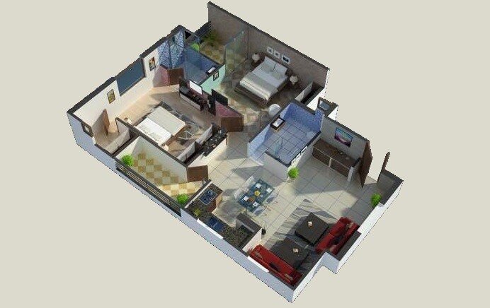 Floor plan of 2 BHK 1057 Sq. Ft. Apartment in RCB Shiva Greens, Lucknow