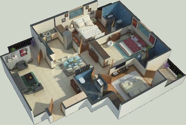 Floor plan of 3 BHK 1460 Sq. Ft. Apartment in RCB Shiva Greens, Lucknow