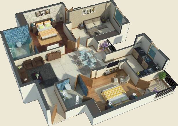 Floor plan of 3 BHK 1660 Sq. Ft. Apartment in RCB Shiva Greens, Lucknow