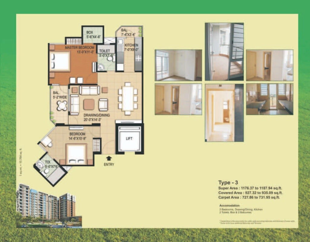 Floor plan of 2 BHK 1180 Sq. Ft. Apartment in RG Euphoria, Lucknow