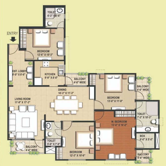 Floor plan of 4 BHK 2085 Sq. Ft. Apartment in RG Euphoria, Lucknow