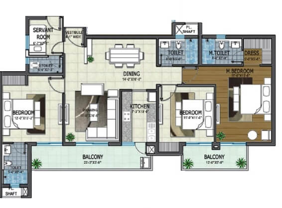 Floor plan of 3 BHK 1765 Sq. Ft. Apartment in Rishita Manhattan, Lucknow