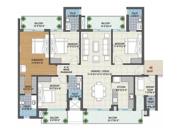 Floor plan of 4 BHK 2506 Sq. Ft. Apartment in Rishita Manhattan, Lucknow