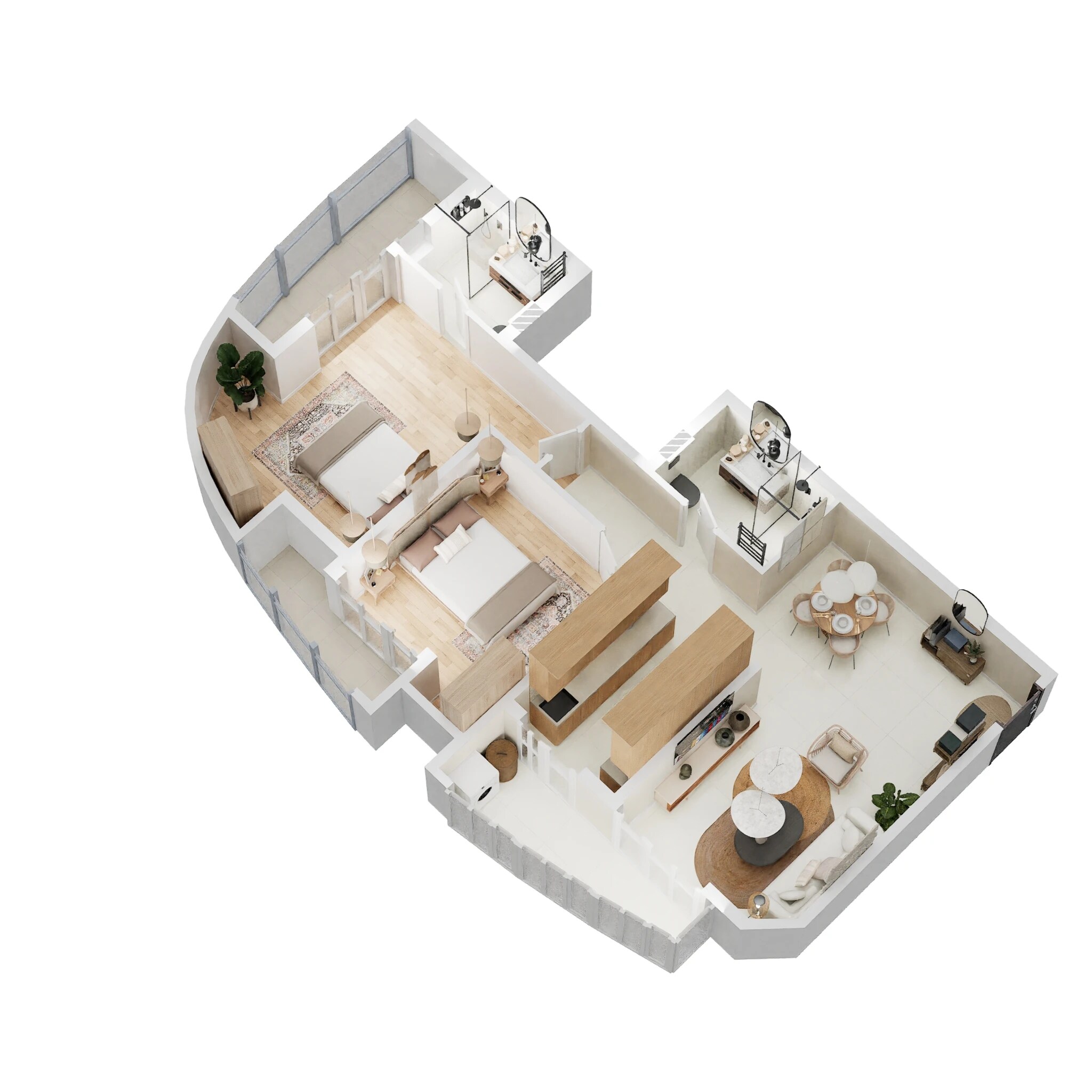 Floor plan of 2 BHK 1328 Sq. Ft. Apartment in Rishita Mulberry Heights, Lucknow