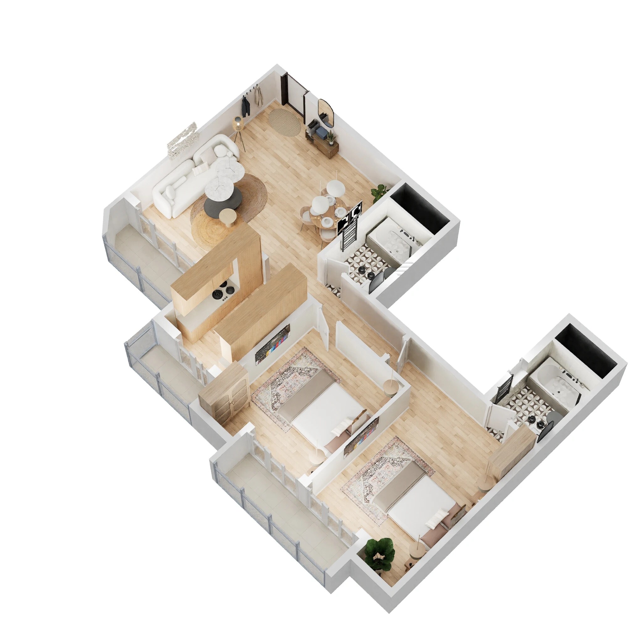 Floor plan of 2 BHK 1384 Sq. Ft. Apartment in Rishita Mulberry Heights, Lucknow