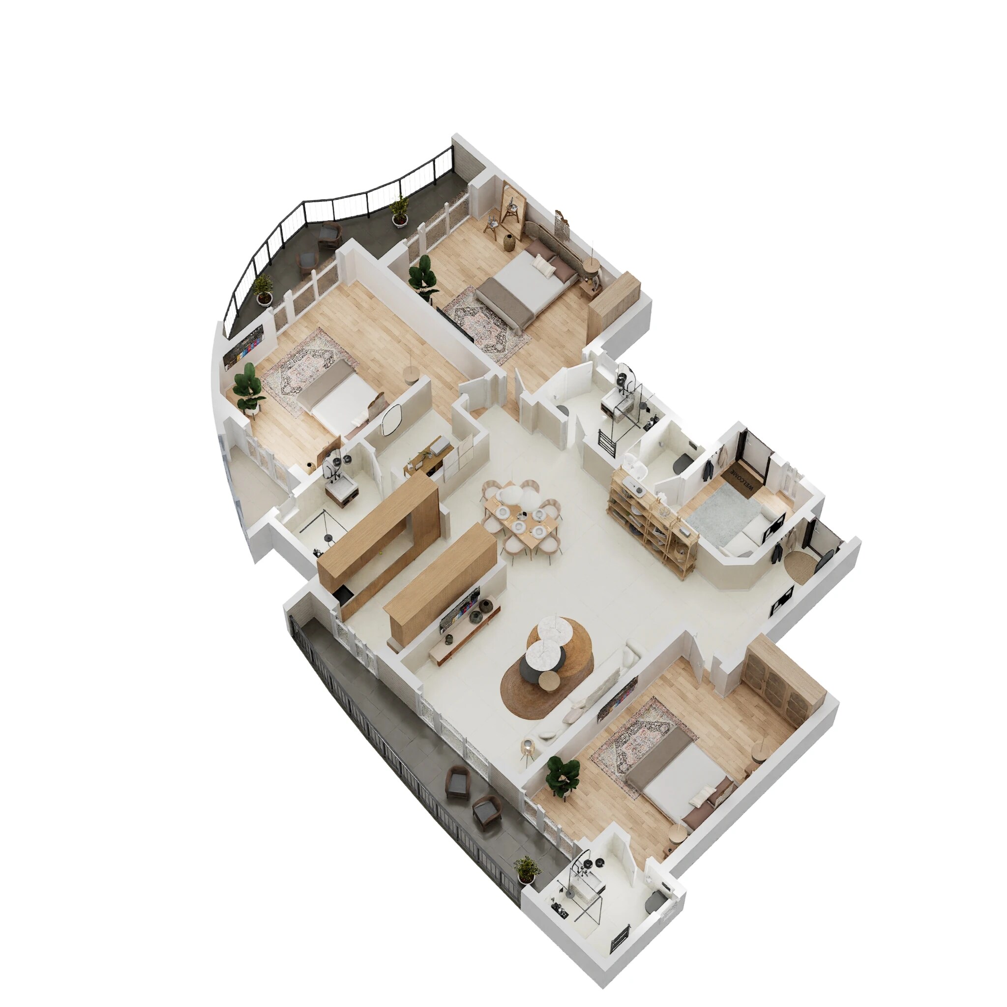 Floor plan of 3 BHK 2045 Sq. Ft. Apartment in Rishita Mulberry Heights, Lucknow