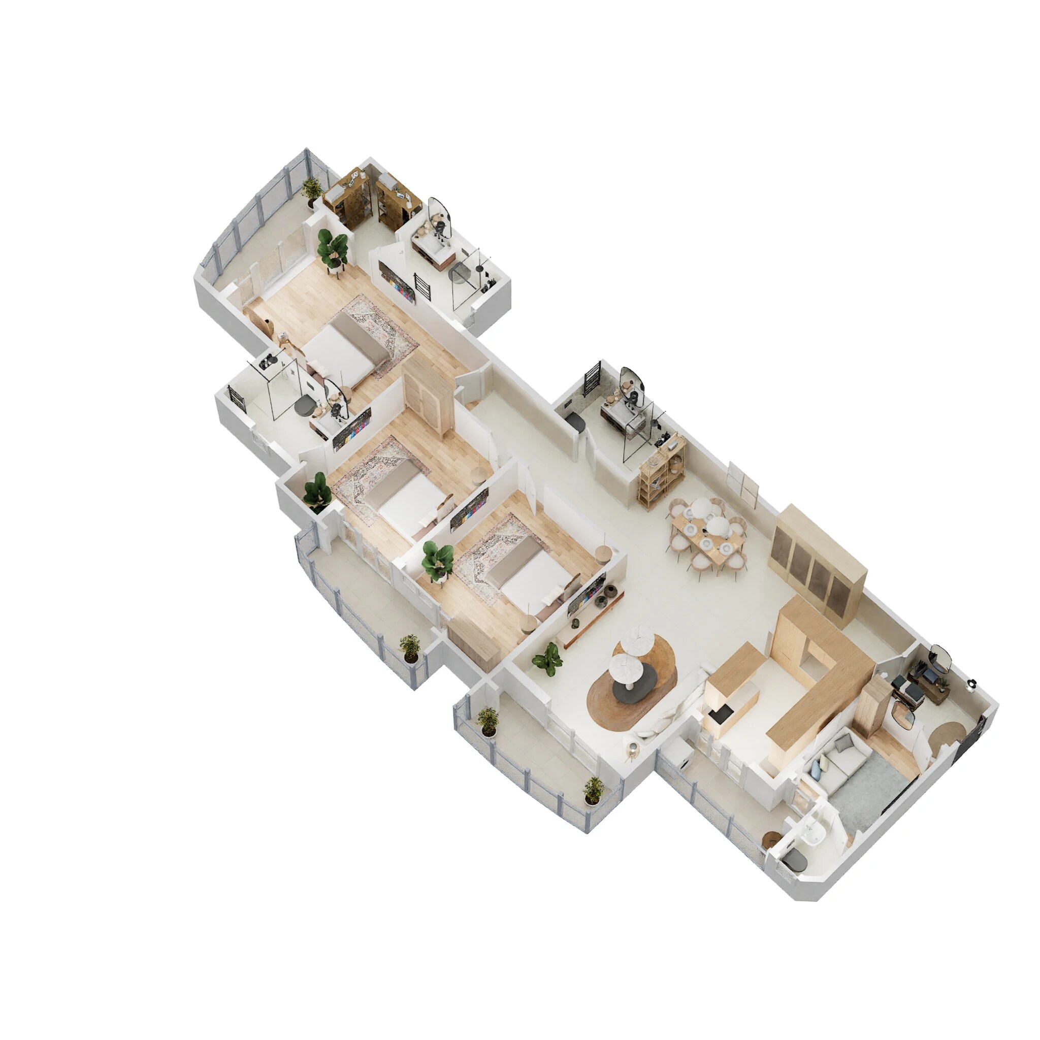 Floor plan of 3 BHK 1964 Sq. Ft. Apartment in Rishita Mulberry Heights, Lucknow
