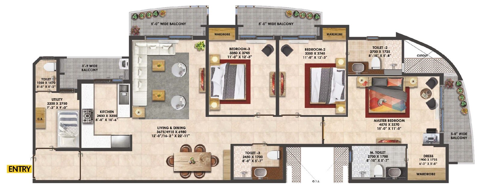  3 BHK Apartment at Rishita Mulberry Heights, Sushant Golf City – for Sale