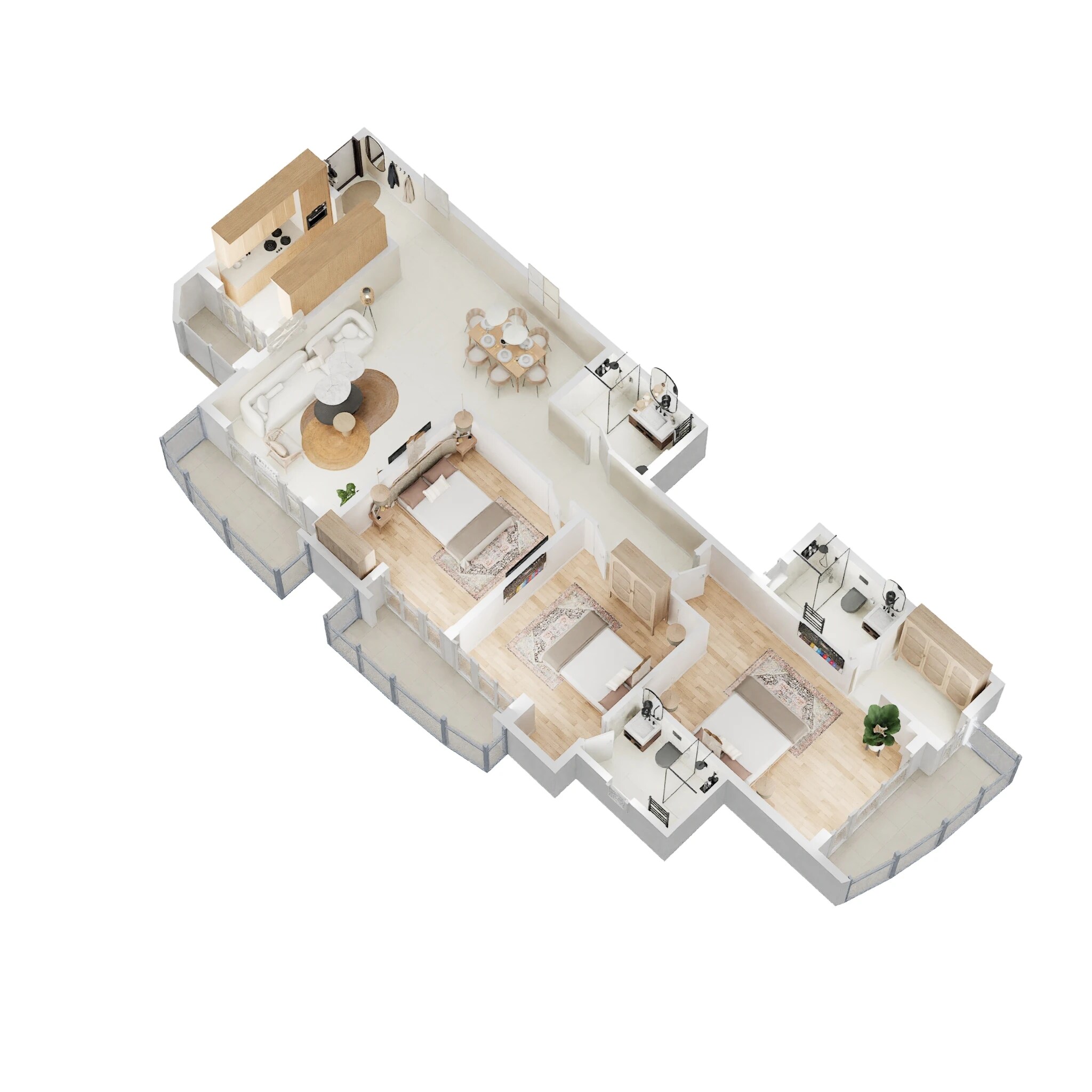 Floor plan of 3 BHK 1832 Sq. Ft. Apartment in Rishita Mulberry Heights, Lucknow
