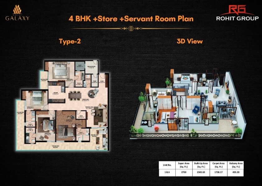 Floor plan of 4 BHK 2750 Sq. Ft. Apartment in Rohit Galaxy, Lucknow