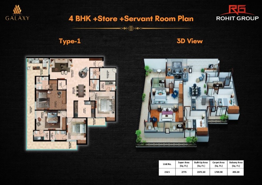 Floor plan of 4 BHK 2775 Sq. Ft. Apartment in Rohit Galaxy, Lucknow