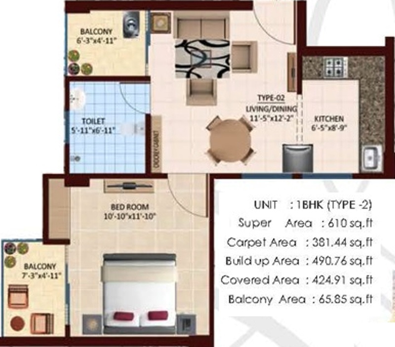 1 BHK 381 Sq. Ft. Apartment in Rohit Grand