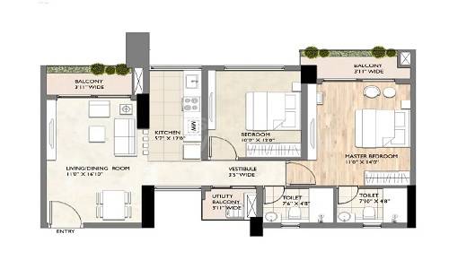 2 BHK 663 Sq. Ft. Apartment