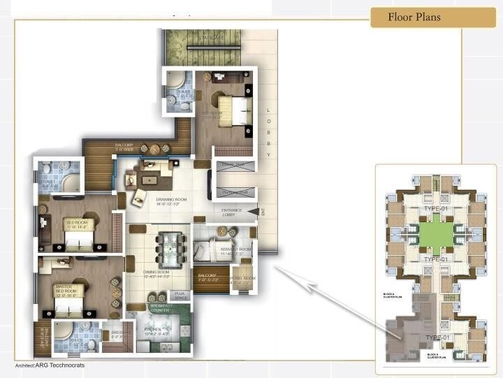 Floor plan of 4 BHK 2250 Sq. Ft. Apartment in Samiah Melrose Square, Lucknow