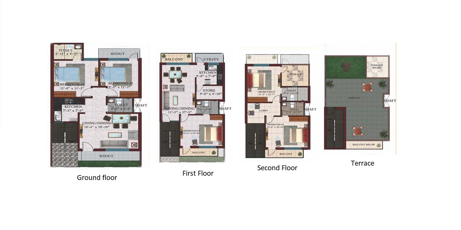 Floor plan of 5 BHK 2152 Sq. Ft. Villa in Sanfran Estate, Lucknow