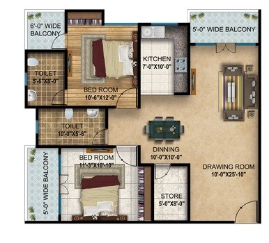 2 BHK 1270 Sq. Ft. Apartment