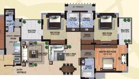 Floor plan of 3 BHK 2200 Sq. Ft. Apartment in Shalimar Gallant, Lucknow