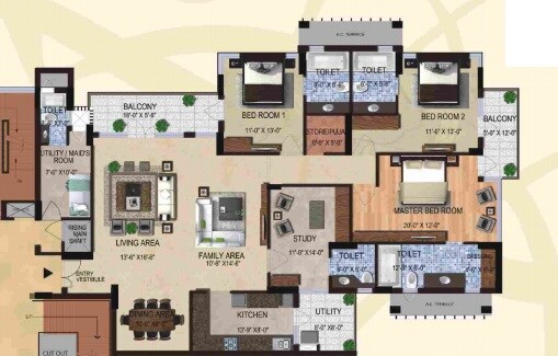 Floor plan of 4 BHK 2550 Sq. Ft. Apartment in Shalimar Gallant, Lucknow
