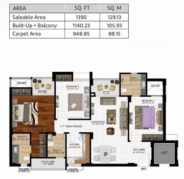  3 BHK Apartment at Shalimar Mannat, Safedabad – for Rent