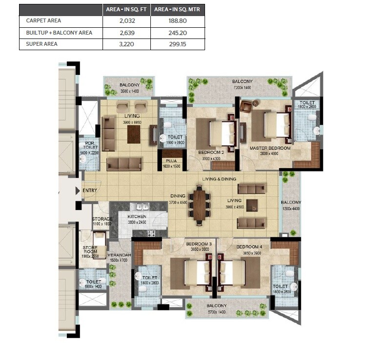  4 BHK Apartment at Shalimar One World Belvedere Court 3, Malesemau – for Rent