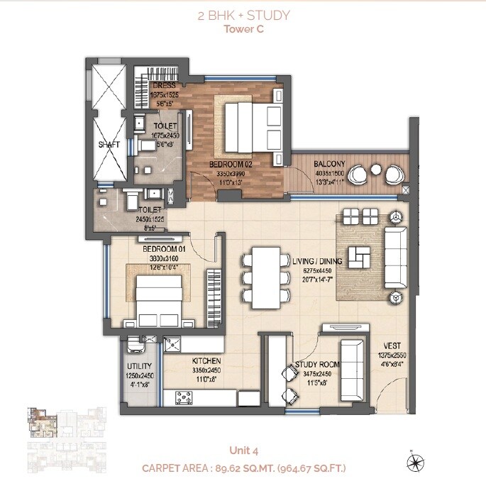 2 BHK 965 Sq. Ft. Apartment