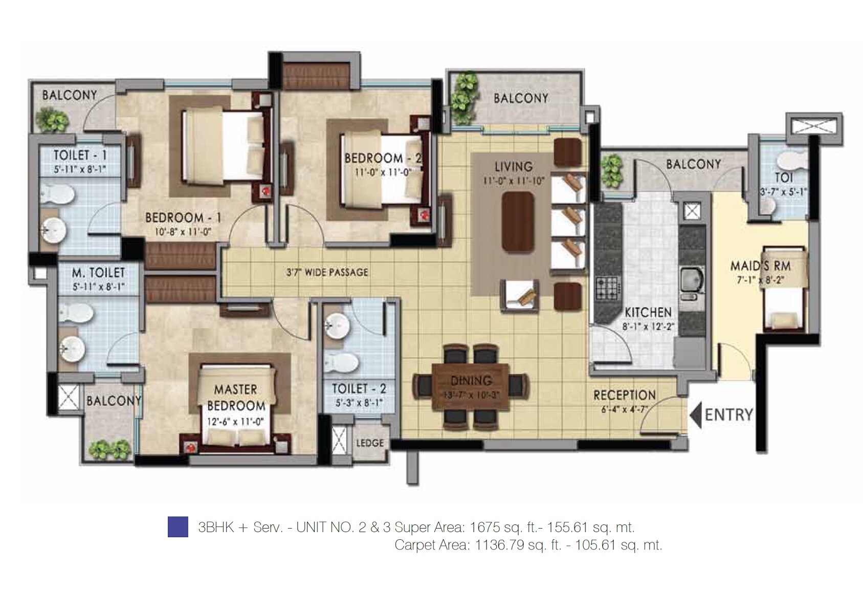 3 BHK 1675 Sq. Ft. Apartment