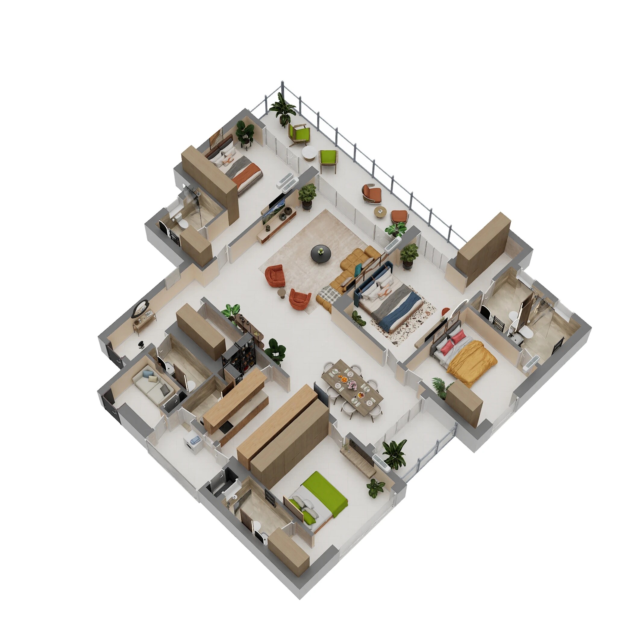 Floor plan of 4 BHK 1891 Sq. Ft. Apartment in Shalimar One World Valencia Tower, Lucknow