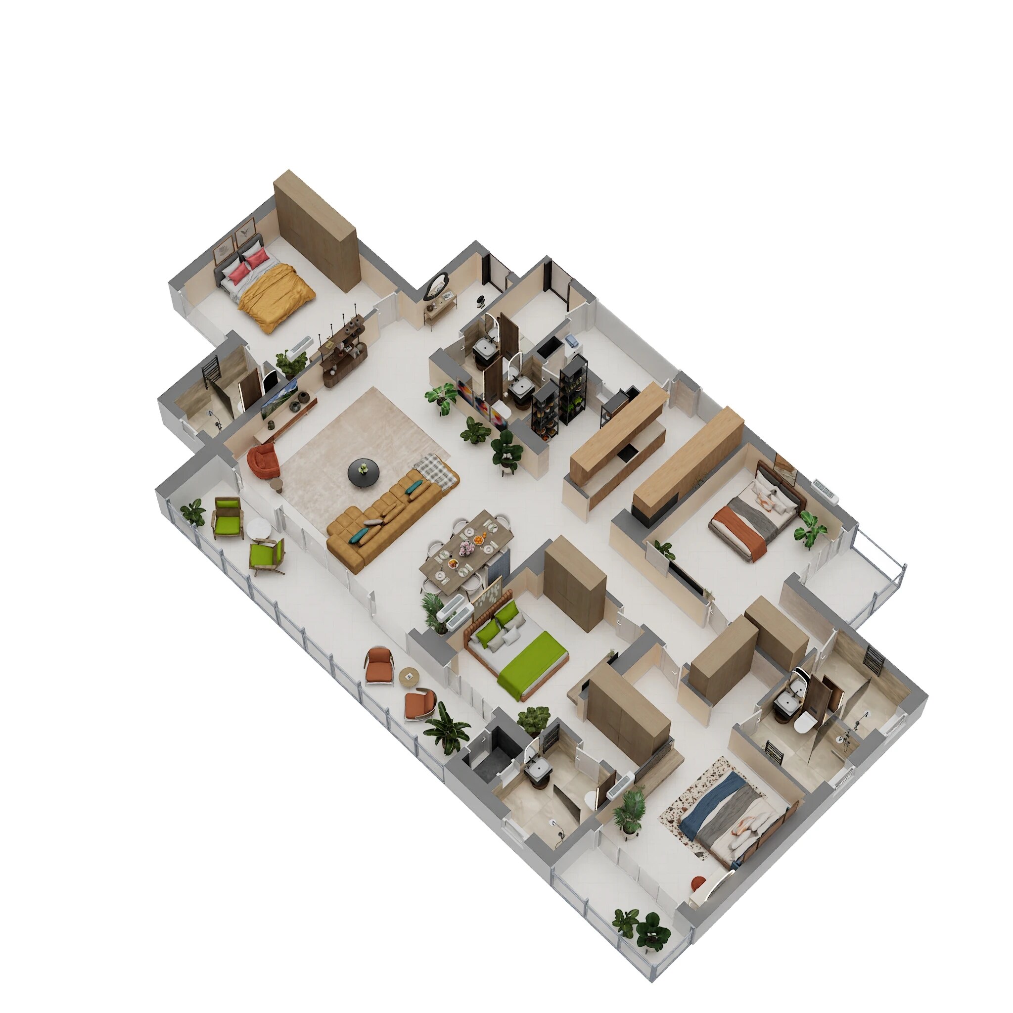 Floor plan of 4 BHK 1916 Sq. Ft. Apartment in Shalimar One World Valencia Tower, Lucknow